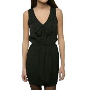 SILENCE + NOISE ANTHRO Womens Dress XSmall Black Sheer Mini Short Pockets Ruffle